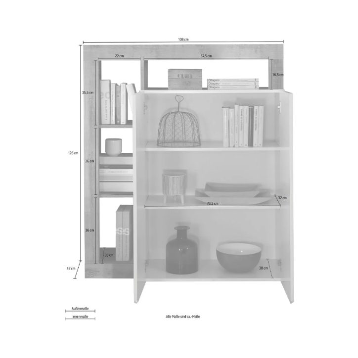 Aparador HAMBURG – Blanco lacado brillo / Madera Mercurio