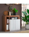 Buffet HAMBURG – Blanc laqué brillant / Bois Mercure
