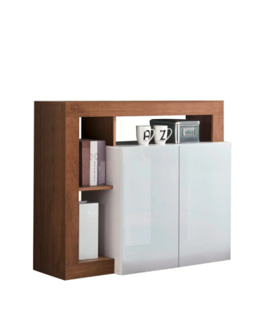 Buffet HAMBURG – Blanc laqué brillant / Bois Mercure