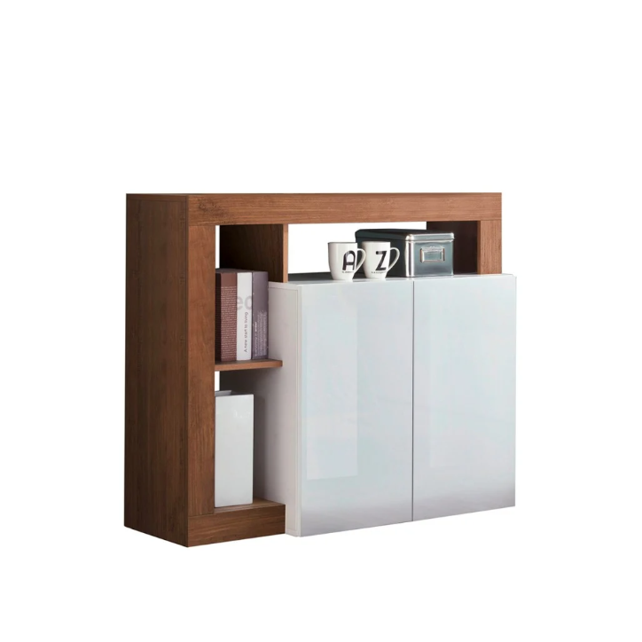 Buffet HAMBURG – Blanc laqué brillant / Bois Mercure