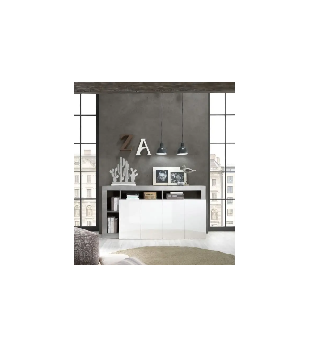 Buffet HAMBURG – Blanc laqué brillant / Béton