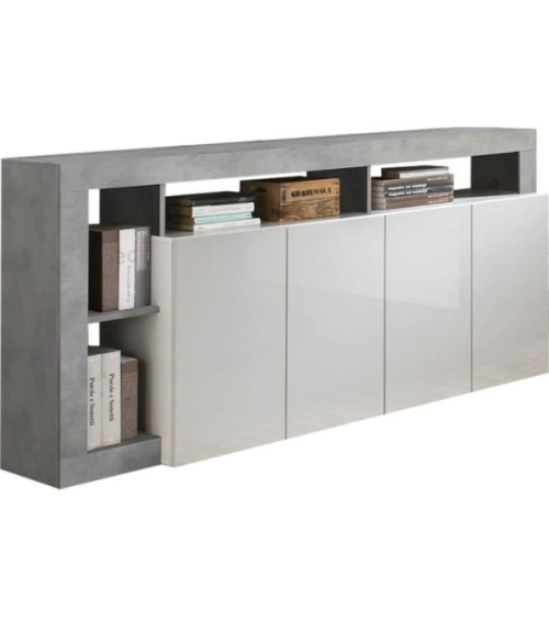 Credenza HAMBURG – Bianco laccato lucido / Cemento
