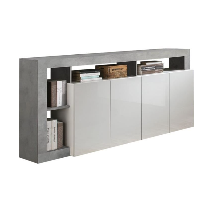 Buffet HAMBURG – Blanc laqué brillant / Béton Buffet HAMBURG – Blanc laqué brillant / Béton