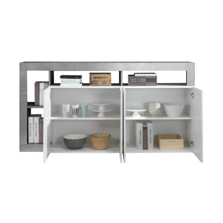 Credenza HAMBURG – Bianco laccato lucido / Cemento Credenza HAMBURG – Bianco laccato lucido / Cemento