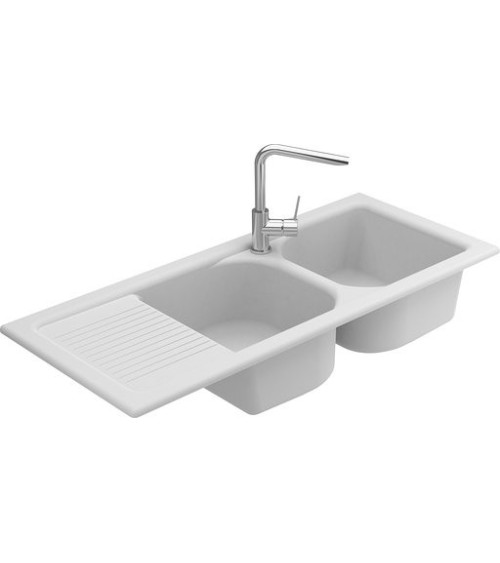 Evier double Molina avec égouttoir 1160x 500 x 210mm Blanc