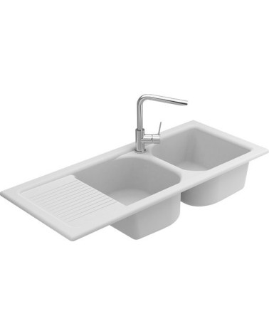 Evier double Molina avec égouttoir 1160x 500 x 210mm Blanc