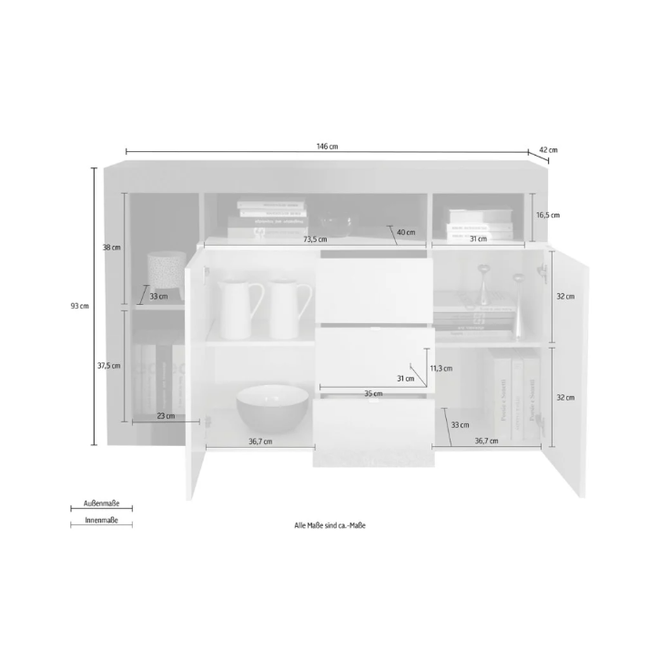 Buffet HAMBURG – Blanc laqué brillant / Béton