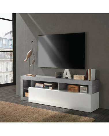 Mobile TV HAMBURG – Bianco laccato lucido / Cemento