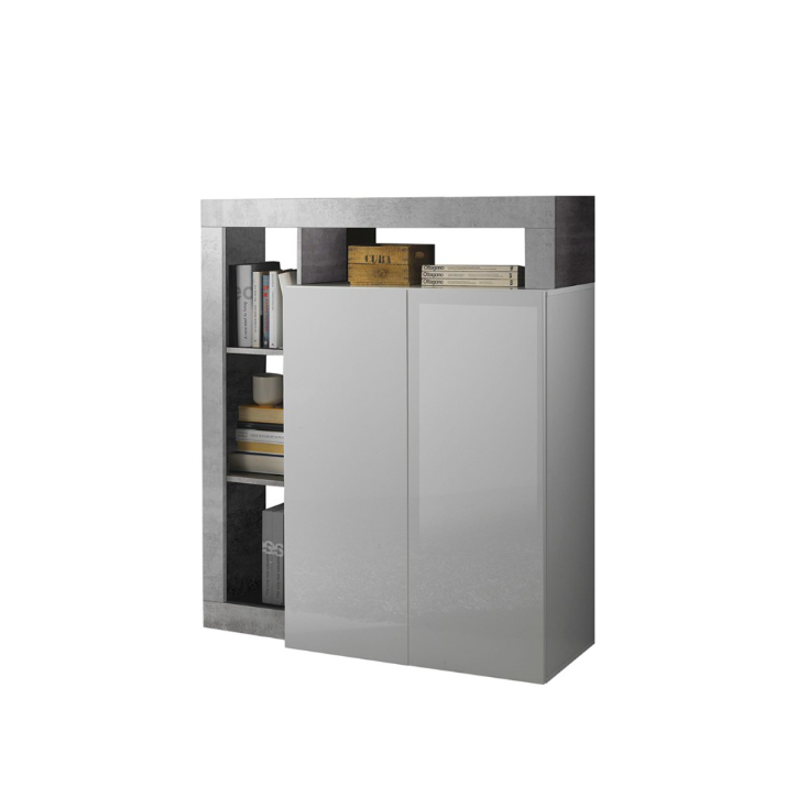 Buffet HAMBURG – Blanc laqué brillant / Béton Buffet HAMBURG – Blanc laqué brillant / Béton