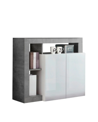Credenza HAMBURG – Bianco laccato lucido / Cemento