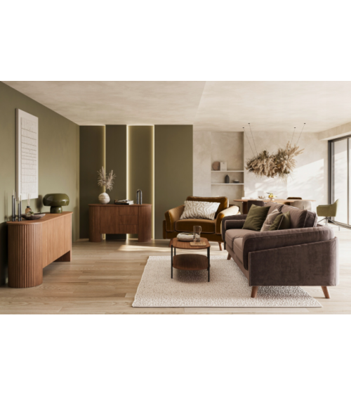 Salón completo CAVO – Nogal Lincoln – Diseño contemporáneo