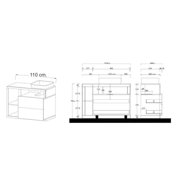 Mueble de baño HAMBURG blanco brillante y cemento 110 x 79 x 49 cm