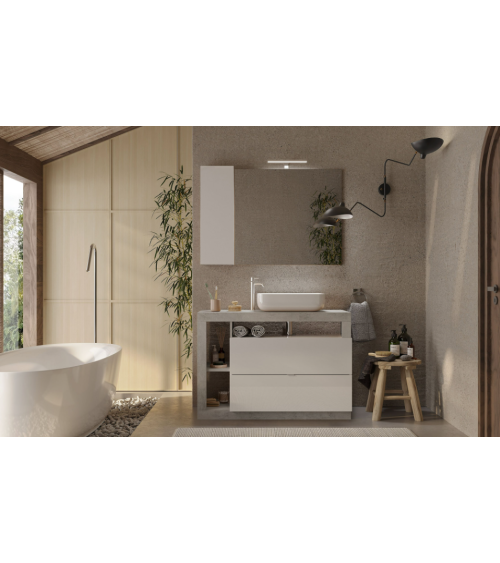 Mobiletto HAMBURG a 2 cassetti con lavabo, bianco lucido, cemento 110 x 79 x 49 cm