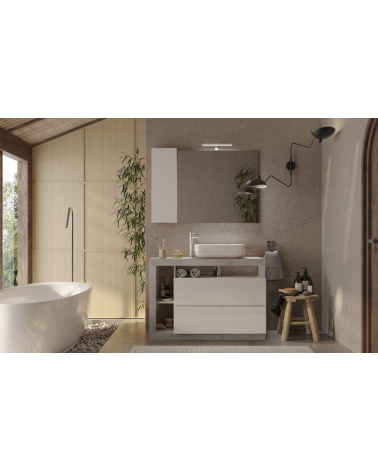 Meuble salle de bain 2 tiroirs+vasque HAMBURG blanc brillant, béton 110 x 79 x 49 cm