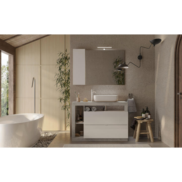 copy of Ensemble salle de bain, meuble+colonne+miroir+vasque STEEL noir frêne, en plusieurs dimensions