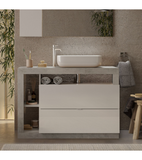 Lavabo HAMBURG bianco lucido e cemento 110 x 79 x 49 cm