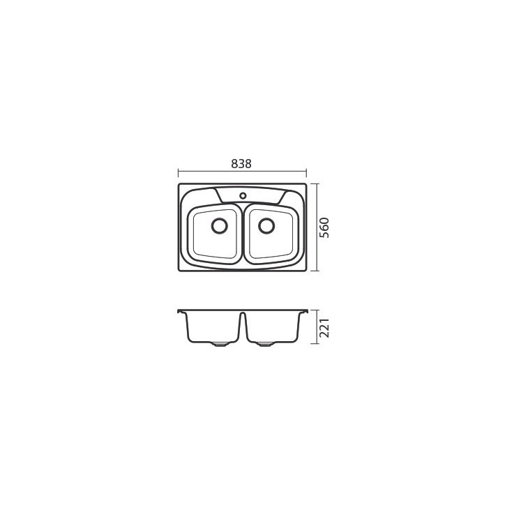 Evier double Ligia I  838 x 559 x 230mm BLANC