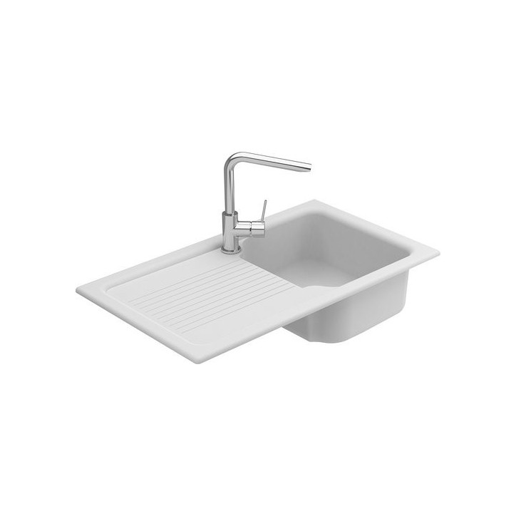 Evier simple Polino I avec égouttoir 860 x 500 x 210mm Blanc