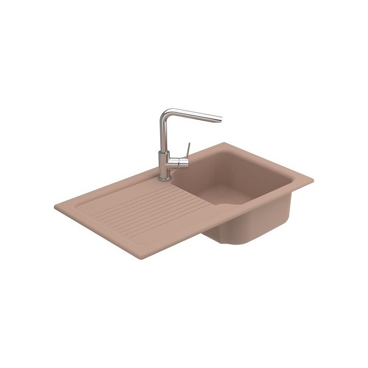 Evier simple Polino II avec égouttoir 860 x 500 x 210mm Beige