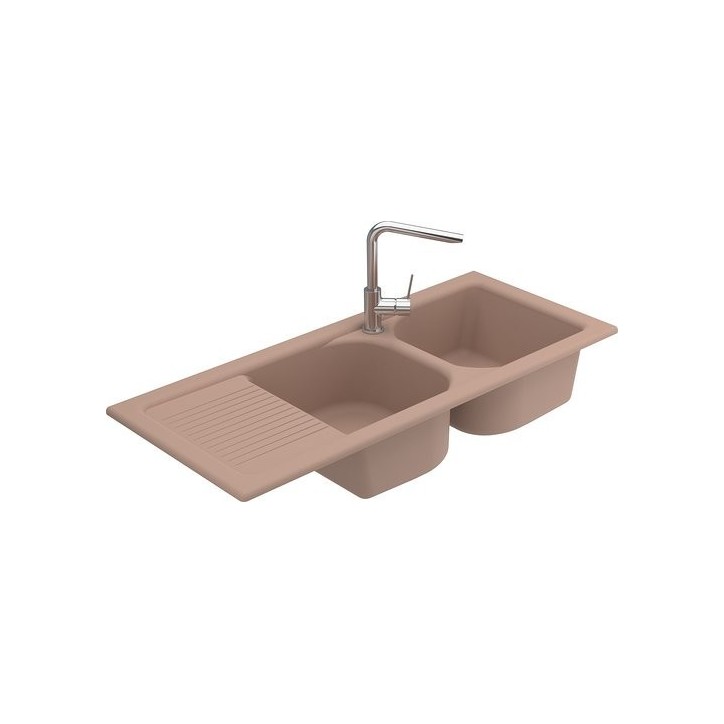 Evier double Molina I avec égouttoir 1160x 500 x 210mm Beige