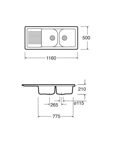 Evier double Molina I avec égouttoir 1160x 500 x 210mm Beige