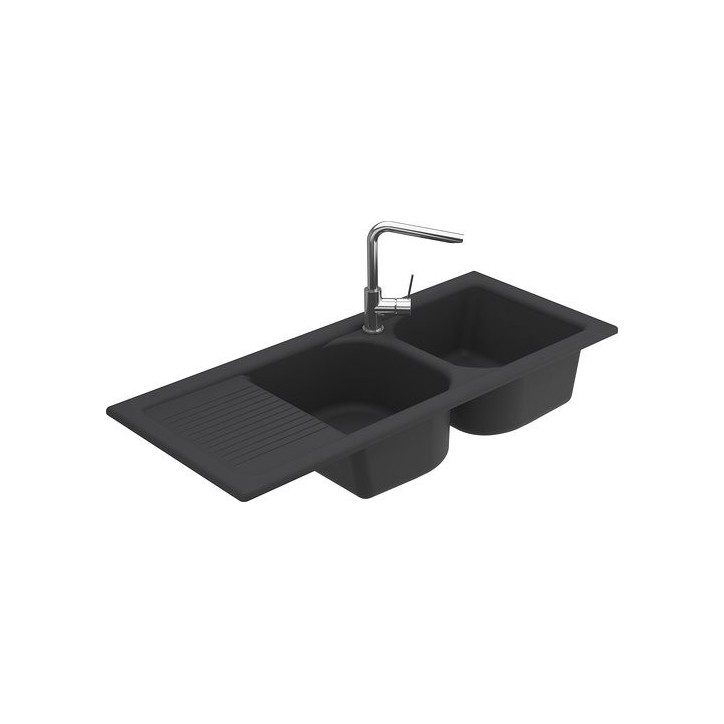 Evier double Molina II avec égouttoir 1160x 500 x 210mm Anthracite