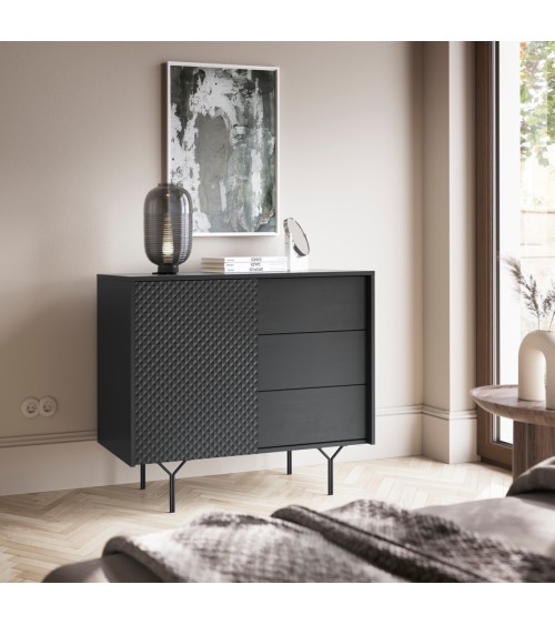 BUFFET 1 PORTE 3 TIROIRS RAVEN 4 anthracite 97 cm