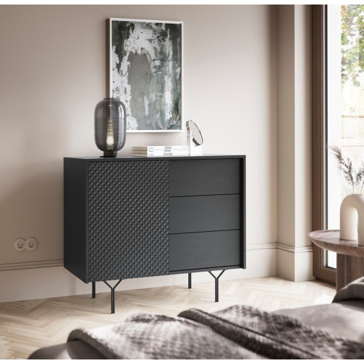 BUFFET 1 PORTE 3 TIROIRS RAVEN 4 anthracite 97 cm