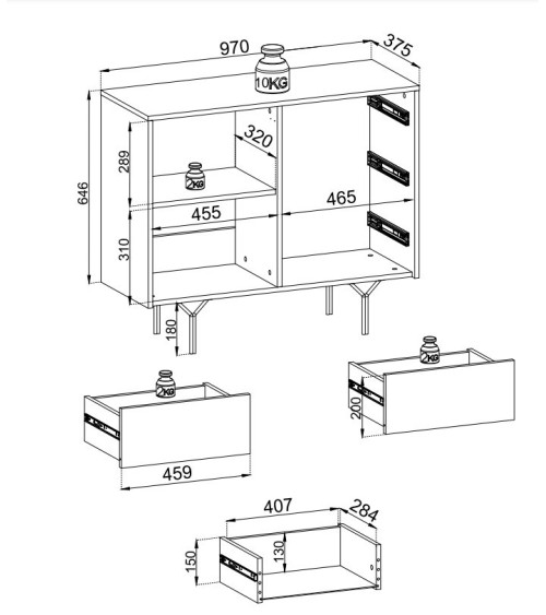BUFFET 1 PORTE 3 TIROIRS RAVEN 4 anthracite 97 cm