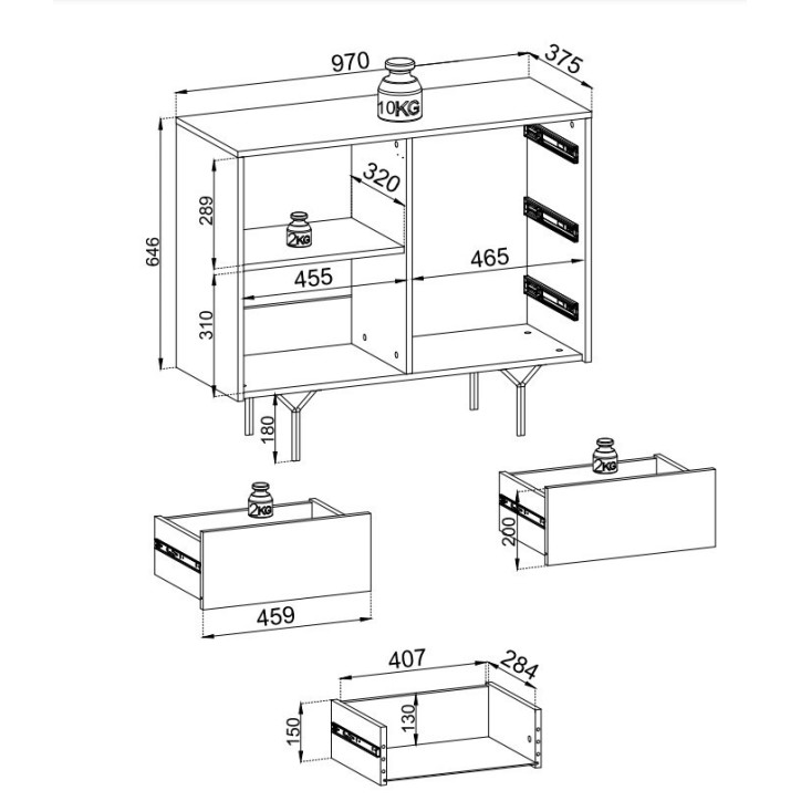 BUFFET 1 PORTE 3 TIROIRS RAVEN 4 anthracite 97 cm
