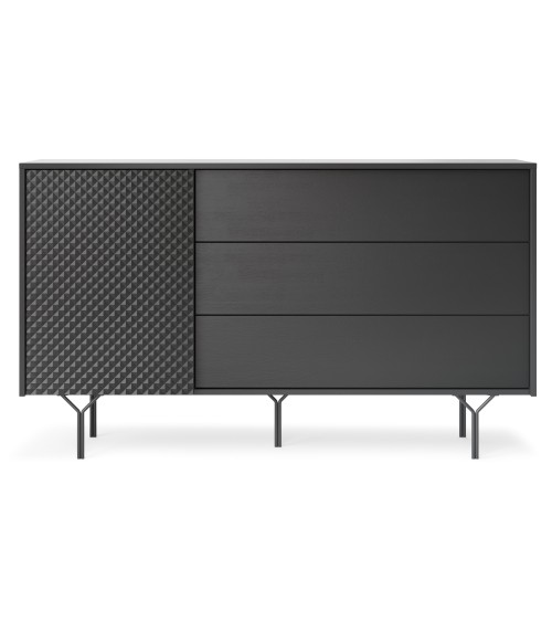 BUFFET LONG  144 cm 1 PORTE 3 TIROIRS anthracite mat - RAVEN 2