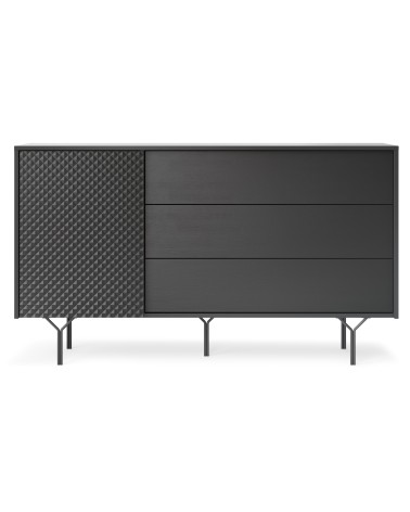 BUFFET LONG  144 cm 1 PORTE 3 TIROIRS anthracite mat - RAVEN 2