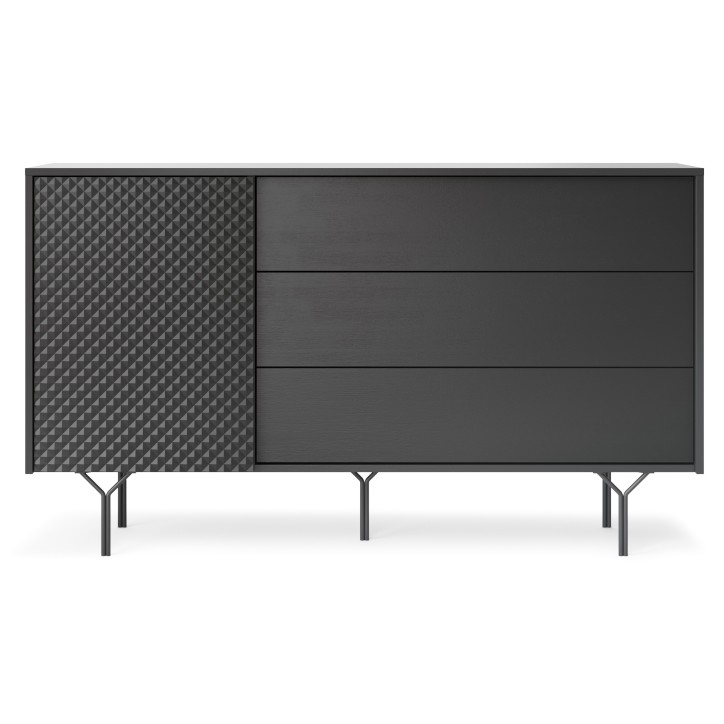 BUFFET LONG  144 cm 1 PORTE 3 TIROIRS anthracite mat - RAVEN 2