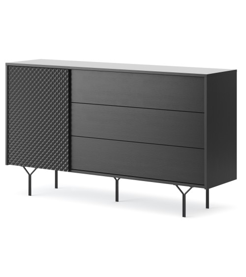BUFFET LONG  144 cm 1 PORTE 3 TIROIRS anthracite mat - RAVEN 2