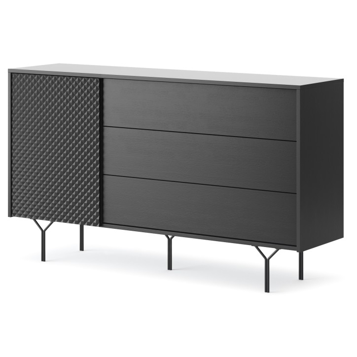 BUFFET LONG  144 cm 1 PORTE 3 TIROIRS anthracite mat - RAVEN 2