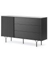 BUFFET LONG  144 cm 1 PORTE 3 TIROIRS anthracite mat - RAVEN 2