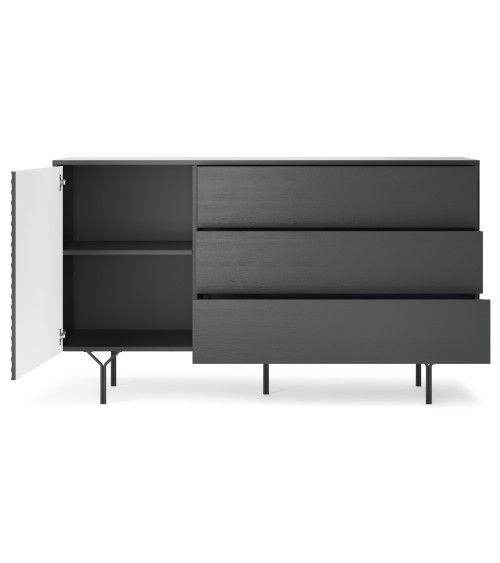 BUFFET LONG  144 cm 1 PORTE 3 TIROIRS anthracite mat - RAVEN 2