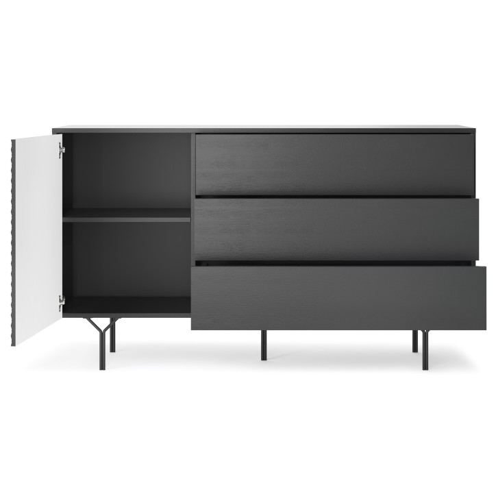 BUFFET LONG  144 cm 1 PORTE 3 TIROIRS anthracite mat - RAVEN 2
