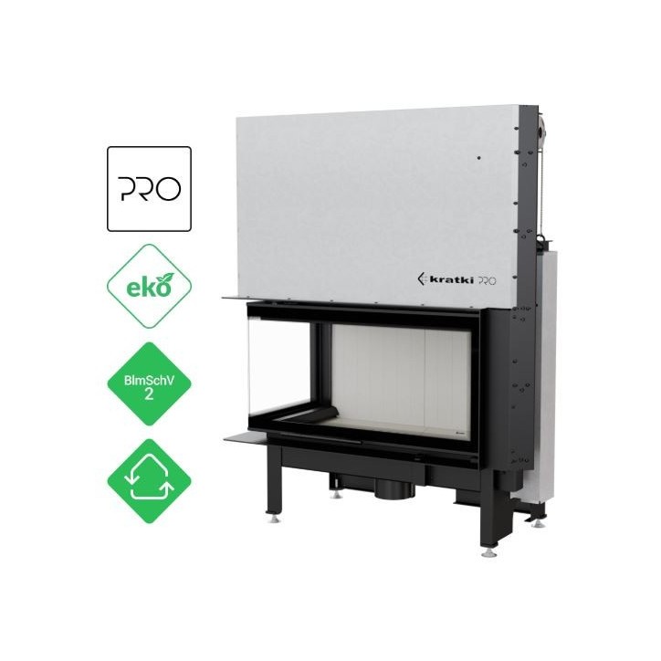 Insert cheminées à bois NADINE BS porte guillotine 2 côtés vitrés, version Gauche 14 kW