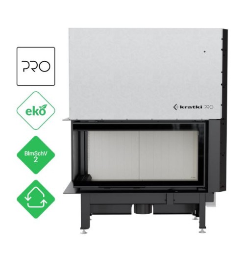 Insert cheminées à bois NADINE BS porte guillotine 2 côtés vitrés, version Gauche 14 kW