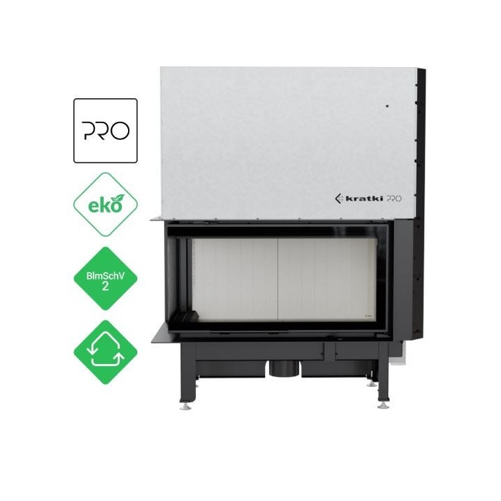 Insert cheminées à bois NADINE BS porte guillotine 2 côtés vitrés, version Gauche 14 kW