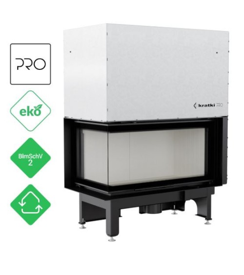 Insert cheminées à bois NADINE BS porte guillotine 2 côtés vitrés, version Gauche 14 kW