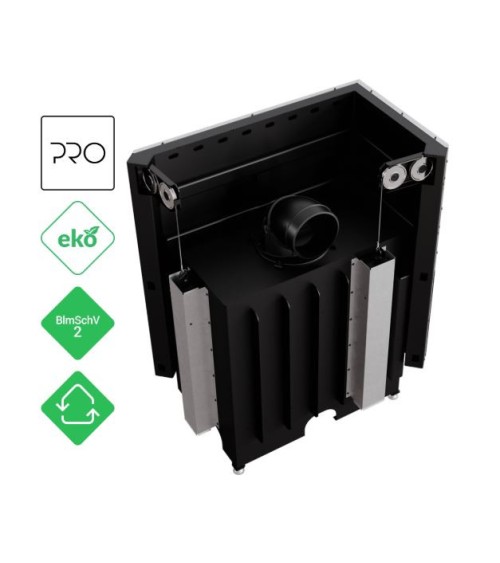 Insert cheminées à bois NADINE BS porte guillotine 2 côtés vitrés, version Gauche 14 kW