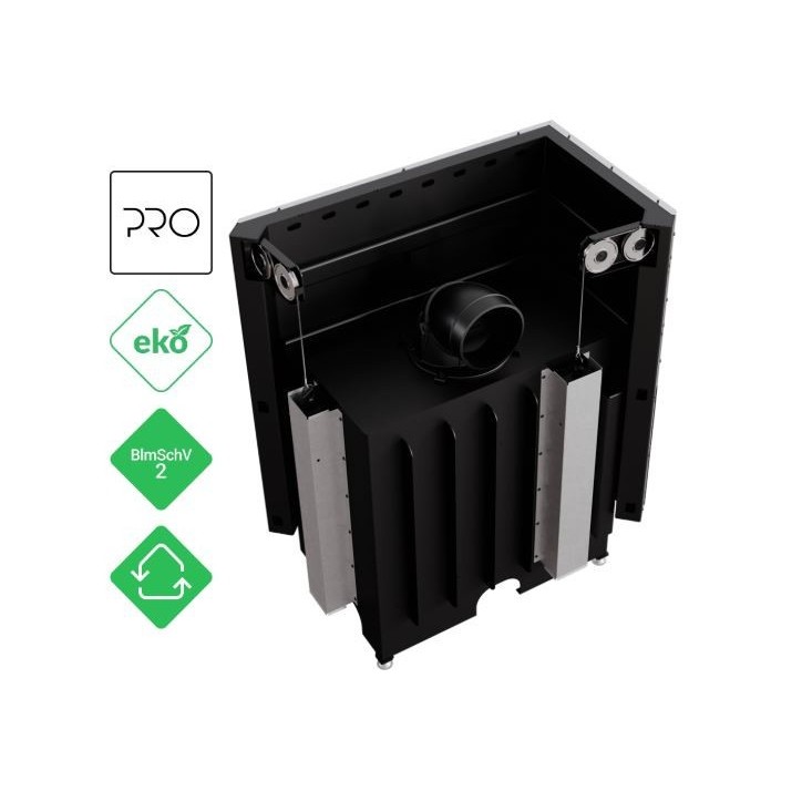 Insert cheminées à bois NADINE BS porte guillotine 2 côtés vitrés, version Gauche 14 kW