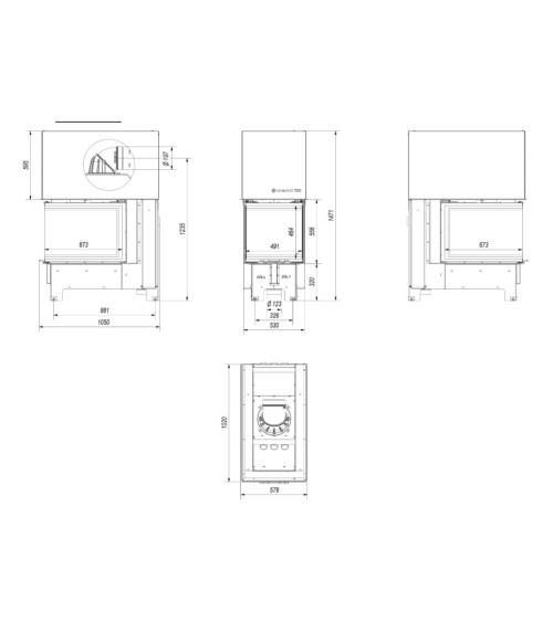 Insert cheminées à bois NOLWENN 3 côtés vitrés, porte guillotine 11  kW