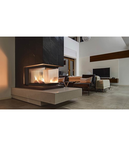 Insert cheminées à bois NOLWENN 3 côtés vitrés, porte guillotine 11  kW