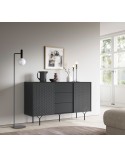 BUFFET LONG 144 cm 2 PORTES 3 TIROIRS anthracite mat - RAVEN 1