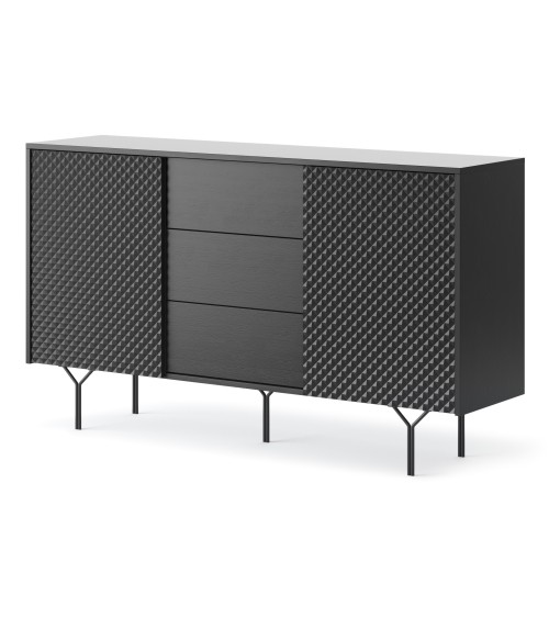BUFFET LONG 144 cm 2 PORTES 3 TIROIRS anthracite mat - RAVEN 1