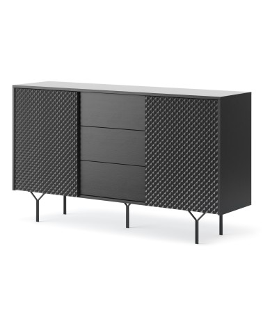 BUFFET LONG 144 cm 2 PORTES 3 TIROIRS anthracite mat - RAVEN 1