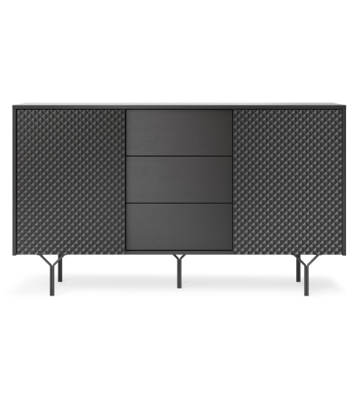 BUFFET LONG 144 cm 2 PORTES 3 TIROIRS anthracite mat - RAVEN 1